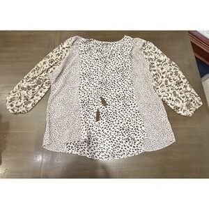 GiGi O Plus XL Mixed Print Tassel V Neck 3/4 Sleeve Tunic Top Women